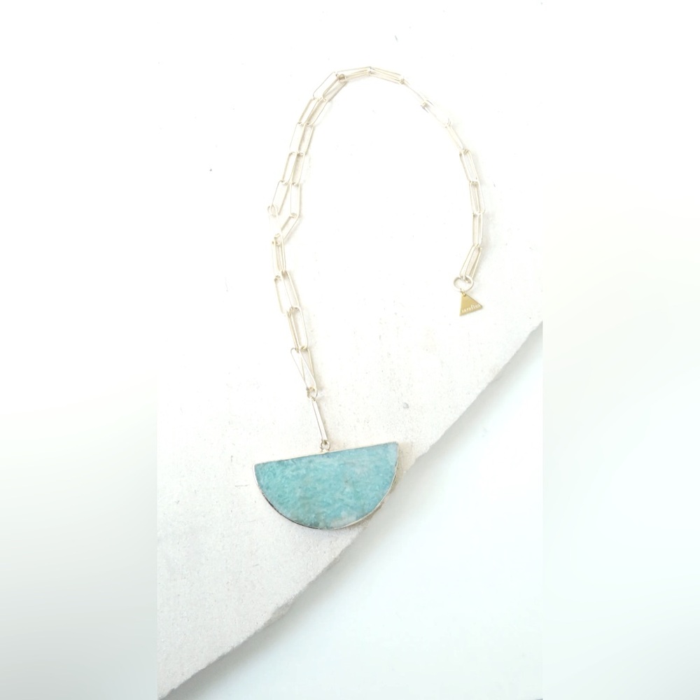 Half Moon Stone Pendant on Paperclip Chain - NWOT